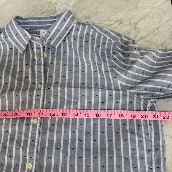 GAP Women's Fitted Boyfriend Stripe Shirt Blue Stripe Cotton Metallic size L - Picture 6 of 7